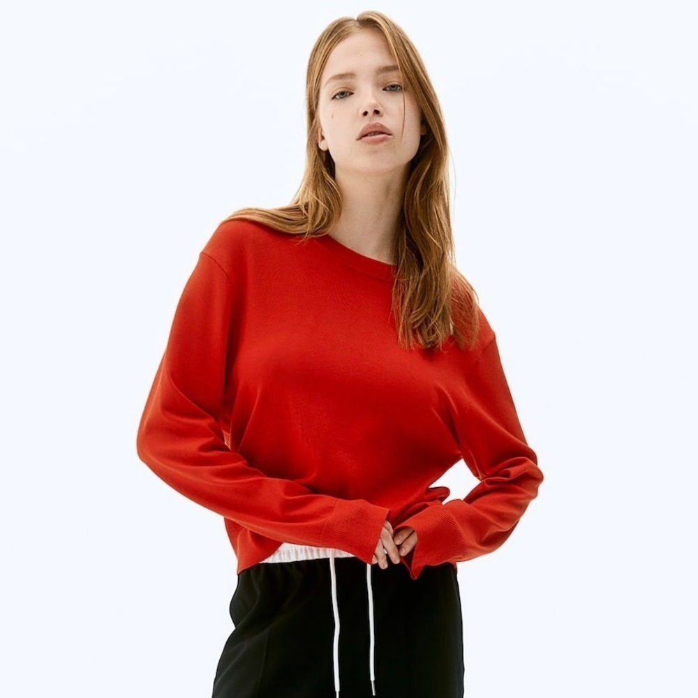 H&M|‎ DIVIDED| Bright Red Fine Knit Casual Soft Sweater Crewneck Sz S